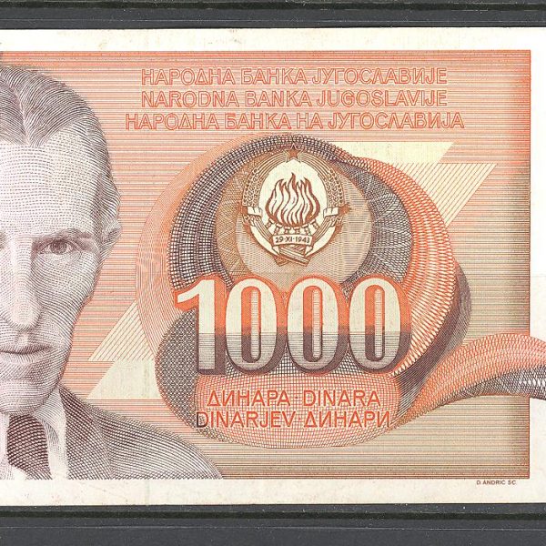 5 Jugoslavija 1000 dinarų 1990 m. 1 2